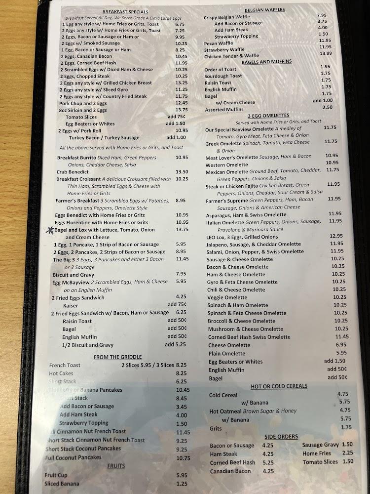 Bayview Diner Menu image 2